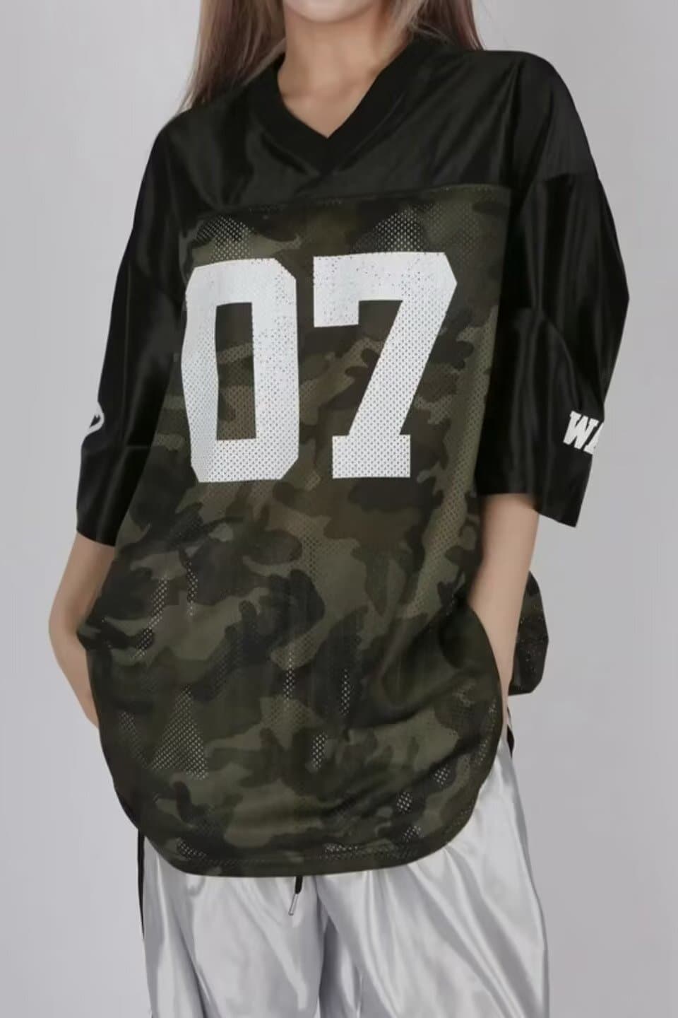 인기 트렌드 느긋한 없음 브랜드 문예 새로운 미니멀리즘 ins 카모플라주 얼음 실크 여름 메쉬 아메리칸 레트로 티셔츠 상세 이미지 17