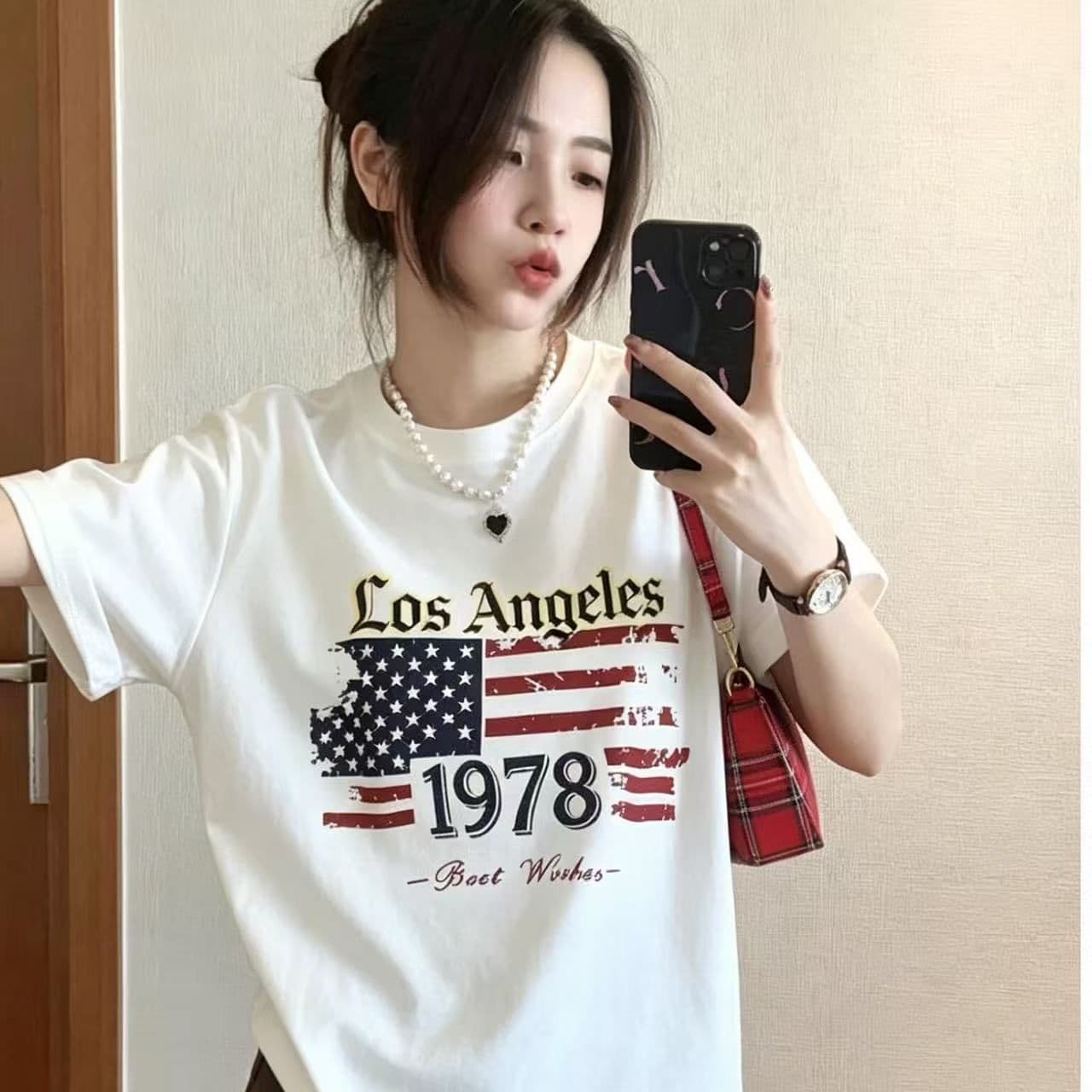 21 순면 230 크 면 빗질하다 닫기 라운드 넥 프린트 반팔 티셔츠 여성 상세 이미지 2