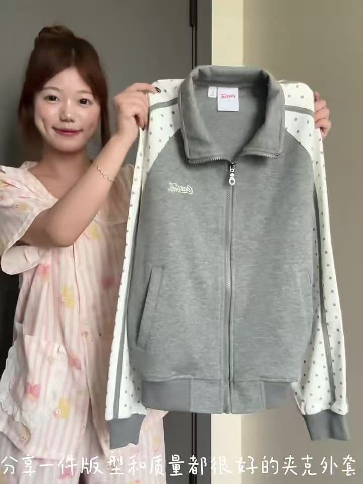 얇은 스타일 털이 있는 클립 칼라 것 자수 순수한 Mianhua 면 복합 지퍼 후드티 여성 상세 이미지 6