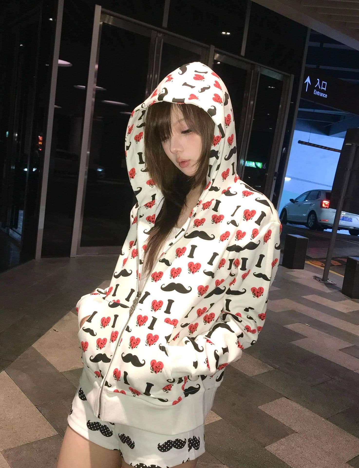 얇은 스타일 백금 지퍼 인사이드 펌프 복합 순수한 Mianhua 면 복합 후드티 여성 상세 이미지 3