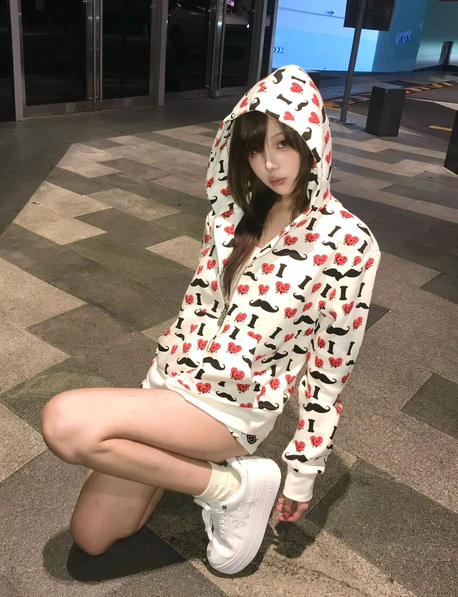 얇은 스타일 백금 지퍼 인사이드 펌프 복합 순수한 Mianhua 면 복합 후드티 여성 상세 이미지 4