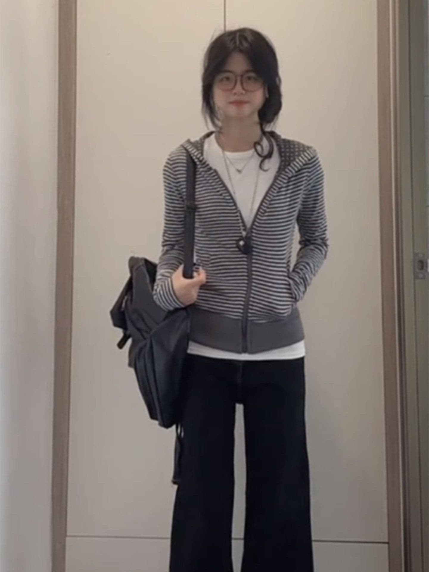 원본 것 스트라이프 오픈 가디건 후드티 여성 봄 가을 디자인 센스 몸매 가꾸기 슬림해 보이는 아메리칸 핫걸