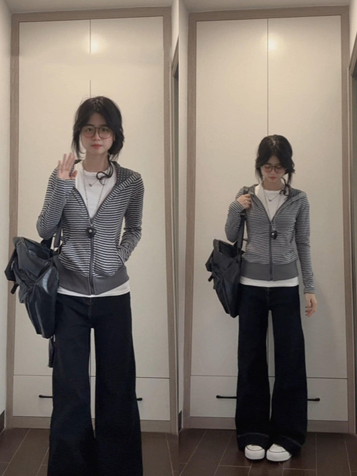 원본 것 스트라이프 오픈 가디건 후드티 여성 봄 가을 디자인 센스 몸매 가꾸기 슬림해 보이는 아메리칸 핫걸 상세 이미지 2