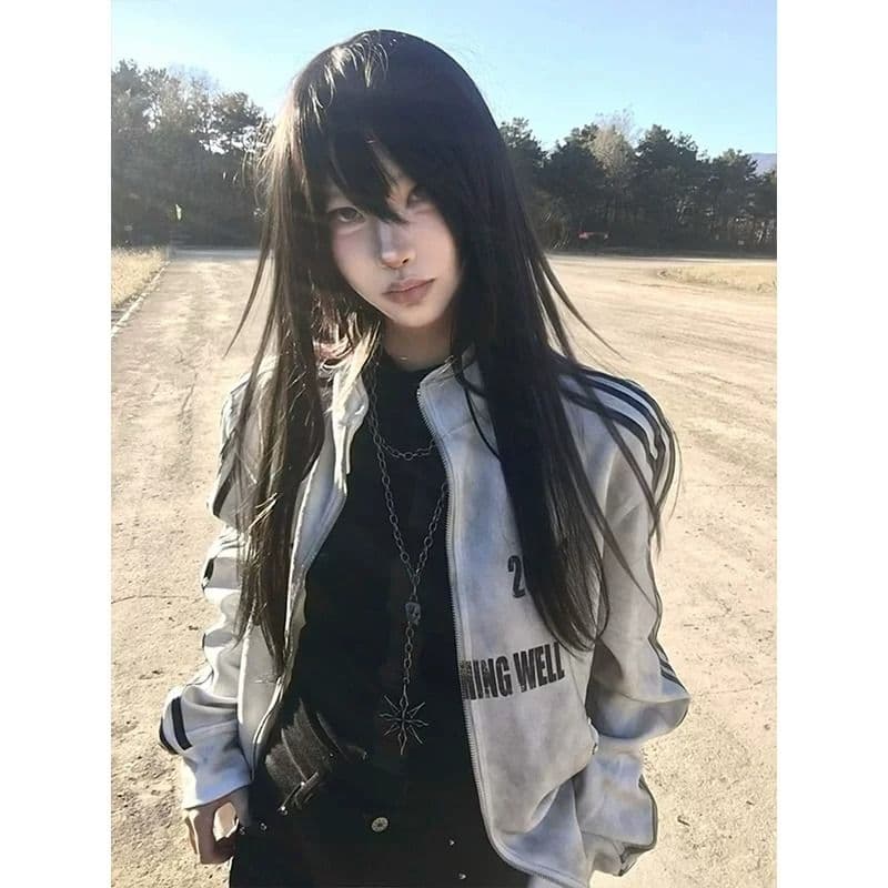 이문화 털이 있는 후드티 오픈 가디건 여성 조기 봄 스프레이 더러운 마 오래된 스탠드 칼라 재킷 재킷 시각 부서 루즈핏 맨위 이미지 4