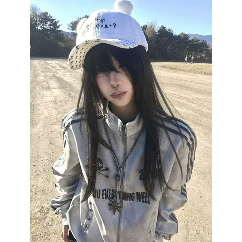이문화 털이 있는 후드티 오픈 가디건 여성 조기 봄 스프레이 더러운 마 오래된 스탠드 칼라 재킷 재킷 시각 부서 루즈핏 맨위 이미지 5