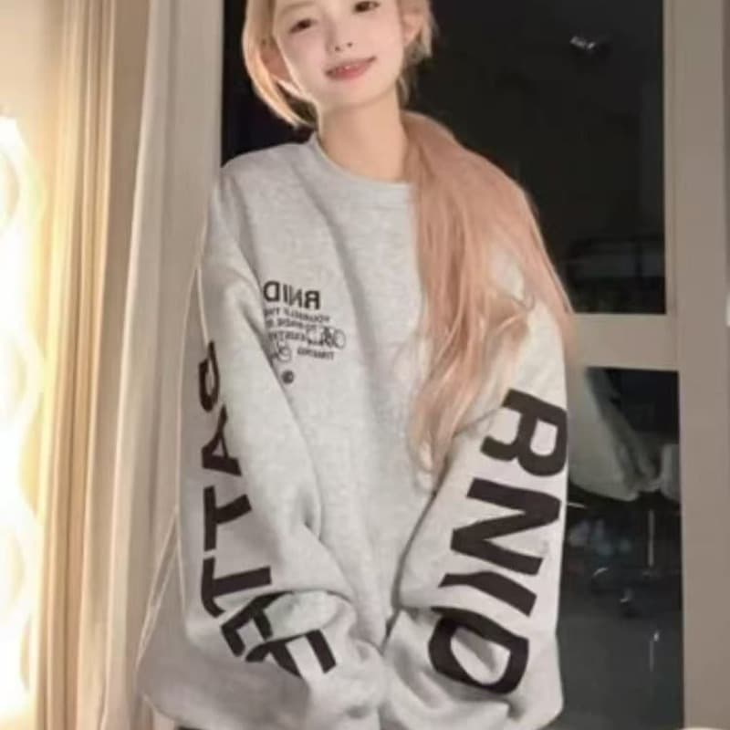 음식 털 후아 면 복합 우유 실크 은 여우 플러시 라운드 넥 프린트 후드티 여성 이미지 5