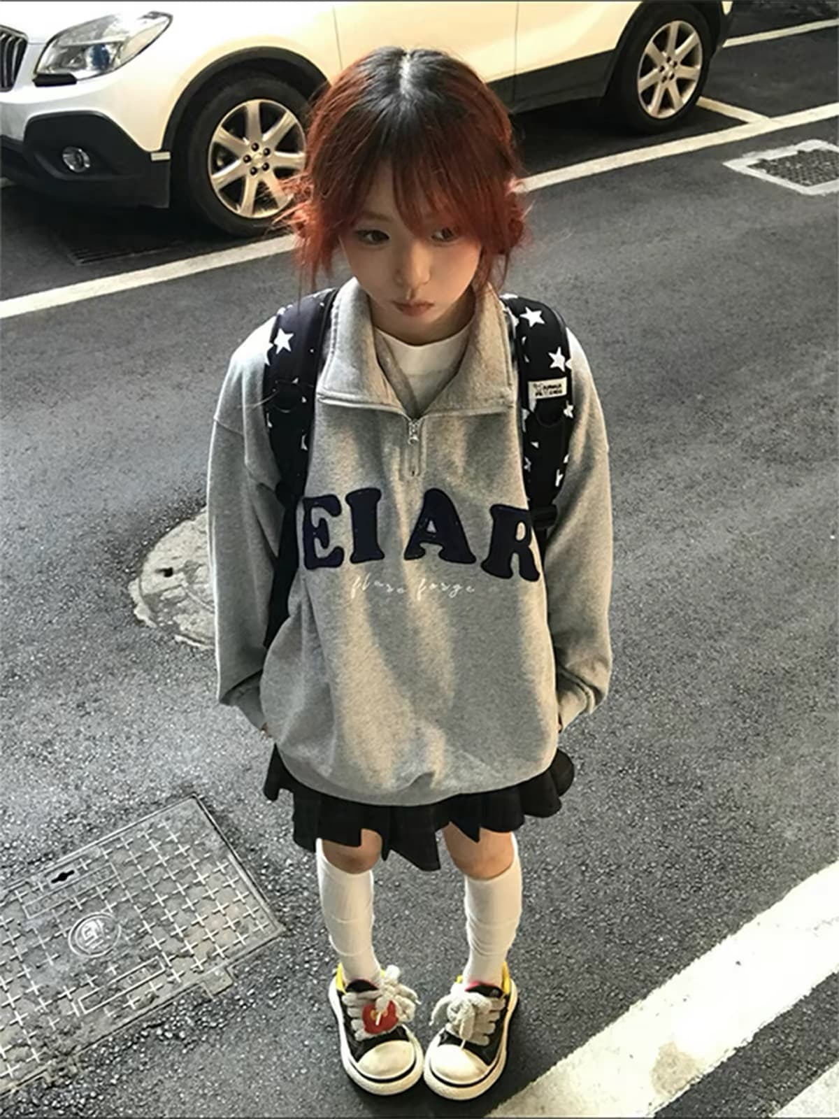 순수한 Mianhua 면 털이 있는 한국 스타일 새로운 자수 알파벳 하프 지퍼 폴로 칼라 후드티 여성 없음 모자 긴팔 후드티 여성
