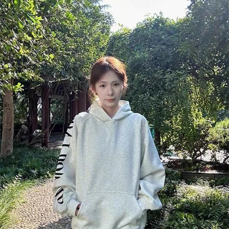 남자 바 면 300 그램 아메리칸 높음 거리 알파벳 프린트 후드 티 스웨터 학원 스타일 재킷 맨위 이미지 5