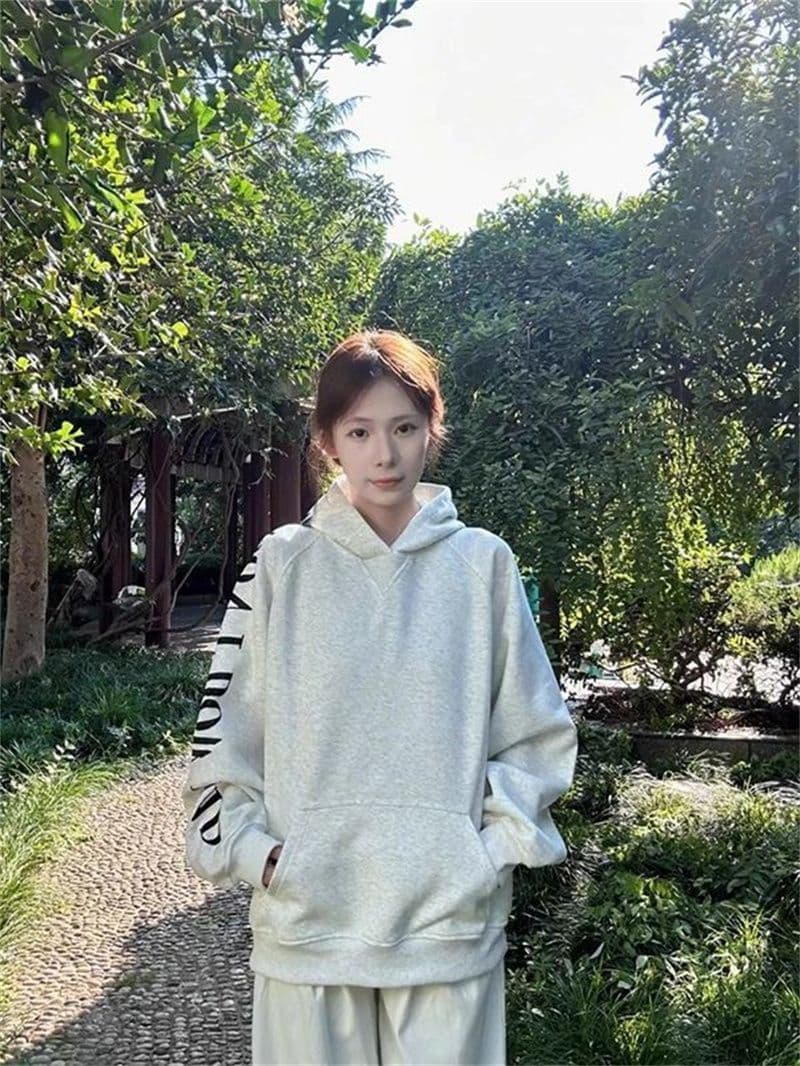 남자 바 면 300 그램 아메리칸 높음 거리 알파벳 프린트 후드 티 스웨터 학원 스타일 재킷 맨위 상세 이미지 6