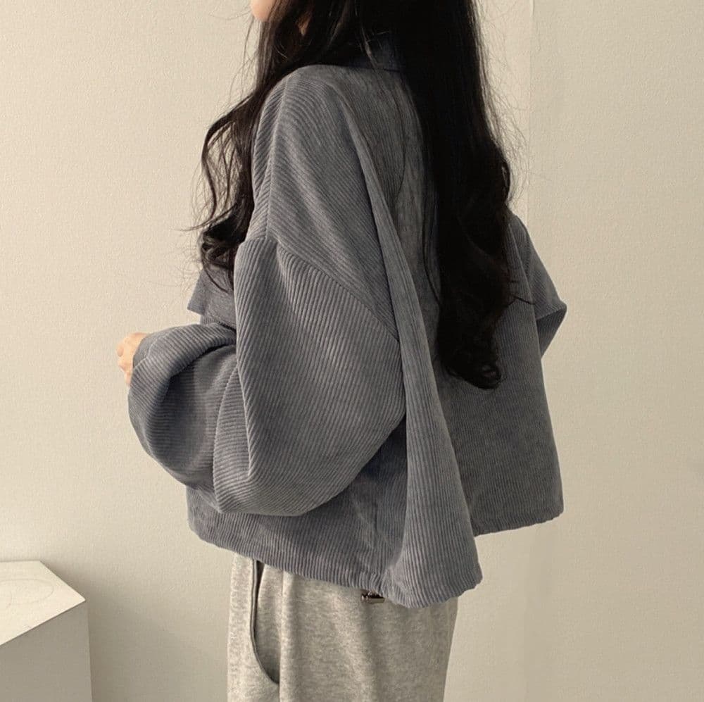 한국 chic 봄 가을 프랑스식 레트로 다용도 단추 폴로 칼라 쇼트 스타일 코듀로이 셔츠 긴팔 여성 코트 펌프 로프 상세 이미지 16