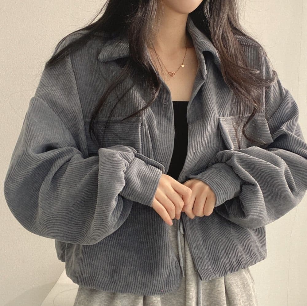 한국 chic 봄 가을 프랑스식 레트로 다용도 단추 폴로 칼라 쇼트 스타일 코듀로이 셔츠 긴팔 여성 코트 펌프 로프 상세 이미지 20