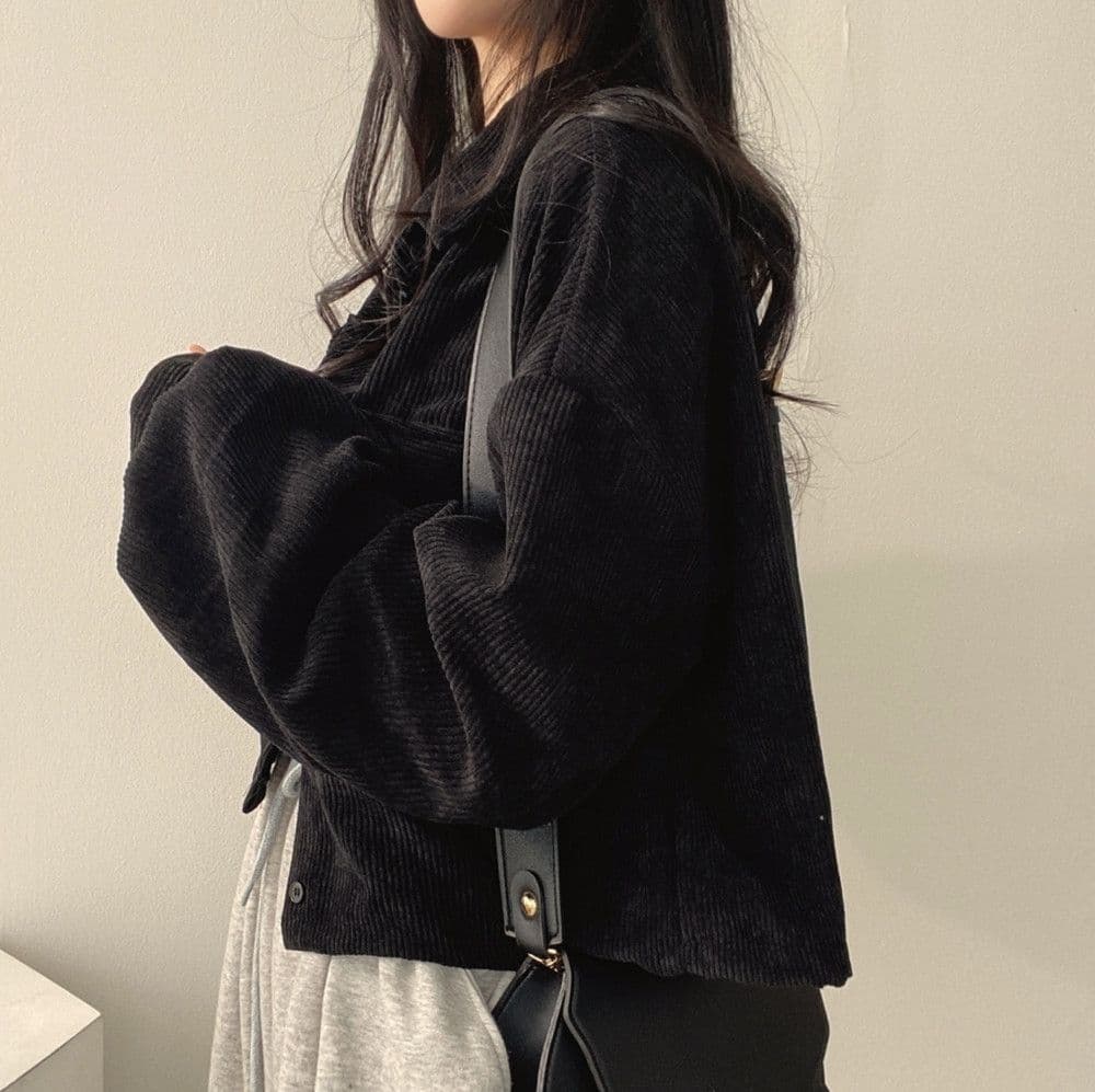 한국 chic 봄 가을 프랑스식 레트로 다용도 단추 폴로 칼라 쇼트 스타일 코듀로이 셔츠 긴팔 여성 코트 펌프 로프 상세 이미지 32