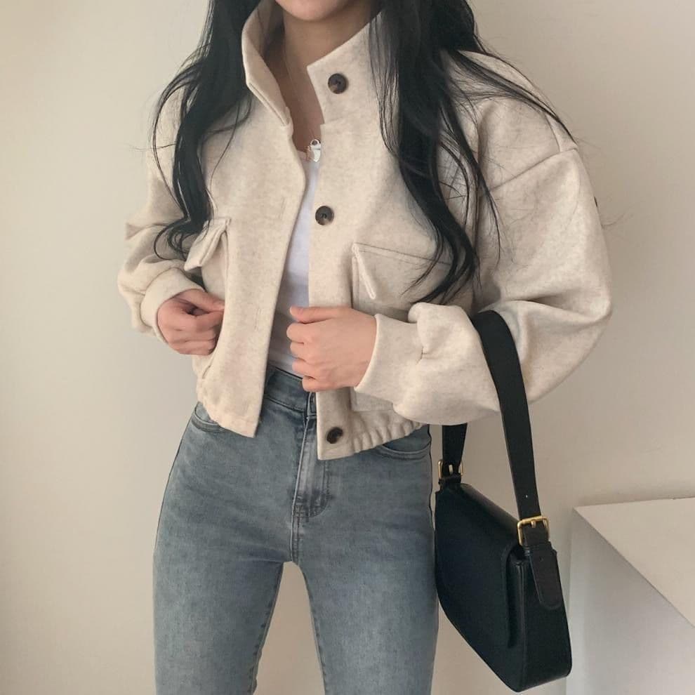 인터넷 유명인 차가운 잘 생긴 한국 스타일 가을 겨울 새로운 스탠드 칼라 작은 대중 쇼트 스타일 느긋한 바람 루즈핏 캐주얼 모직 모직 여성 코트 상세 이미지 18