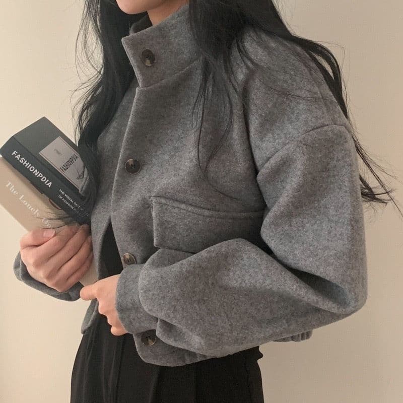 인터넷 유명인 차가운 잘 생긴 한국 스타일 가을 겨울 새로운 스탠드 칼라 작은 대중 쇼트 스타일 느긋한 바람 루즈핏 캐주얼 모직 모직 여성 코트 상세 이미지 24