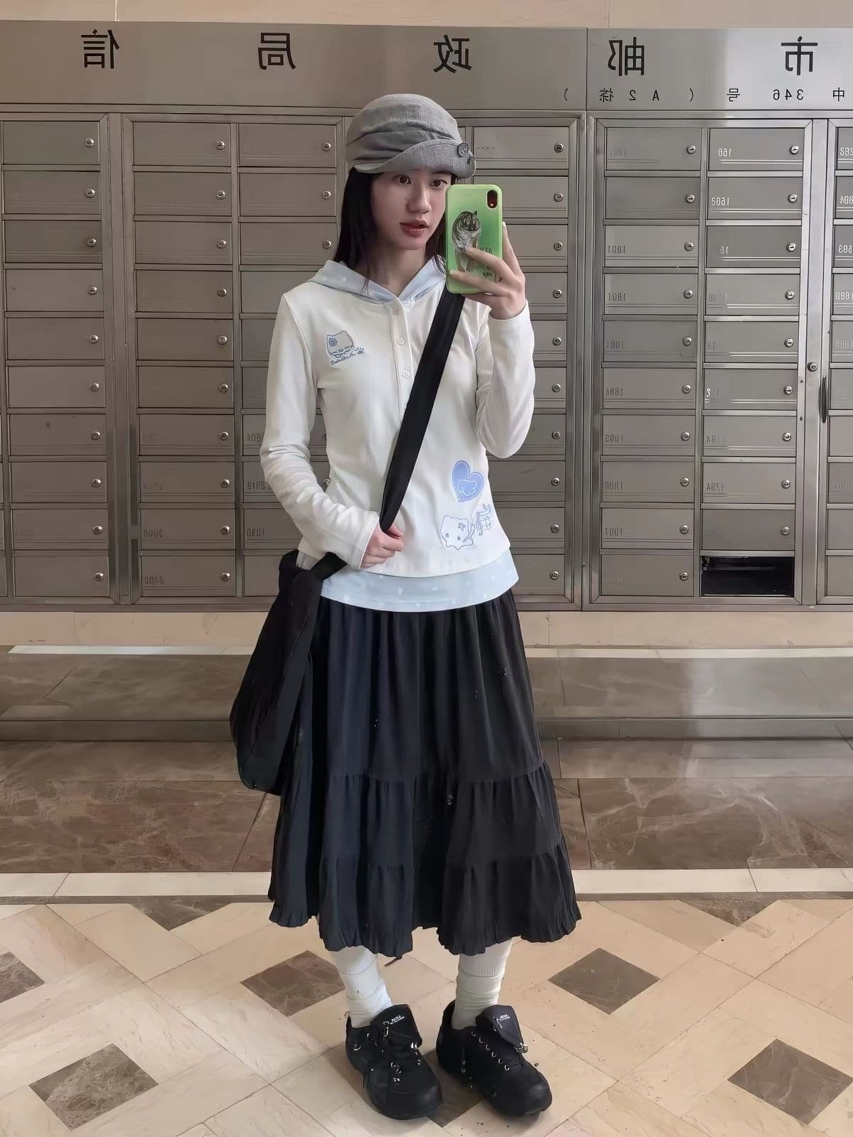 자수 보안 버클 행침 카드 40 순면 230 크 페이크 레이어드 긴팔 s-xl 이미지 4