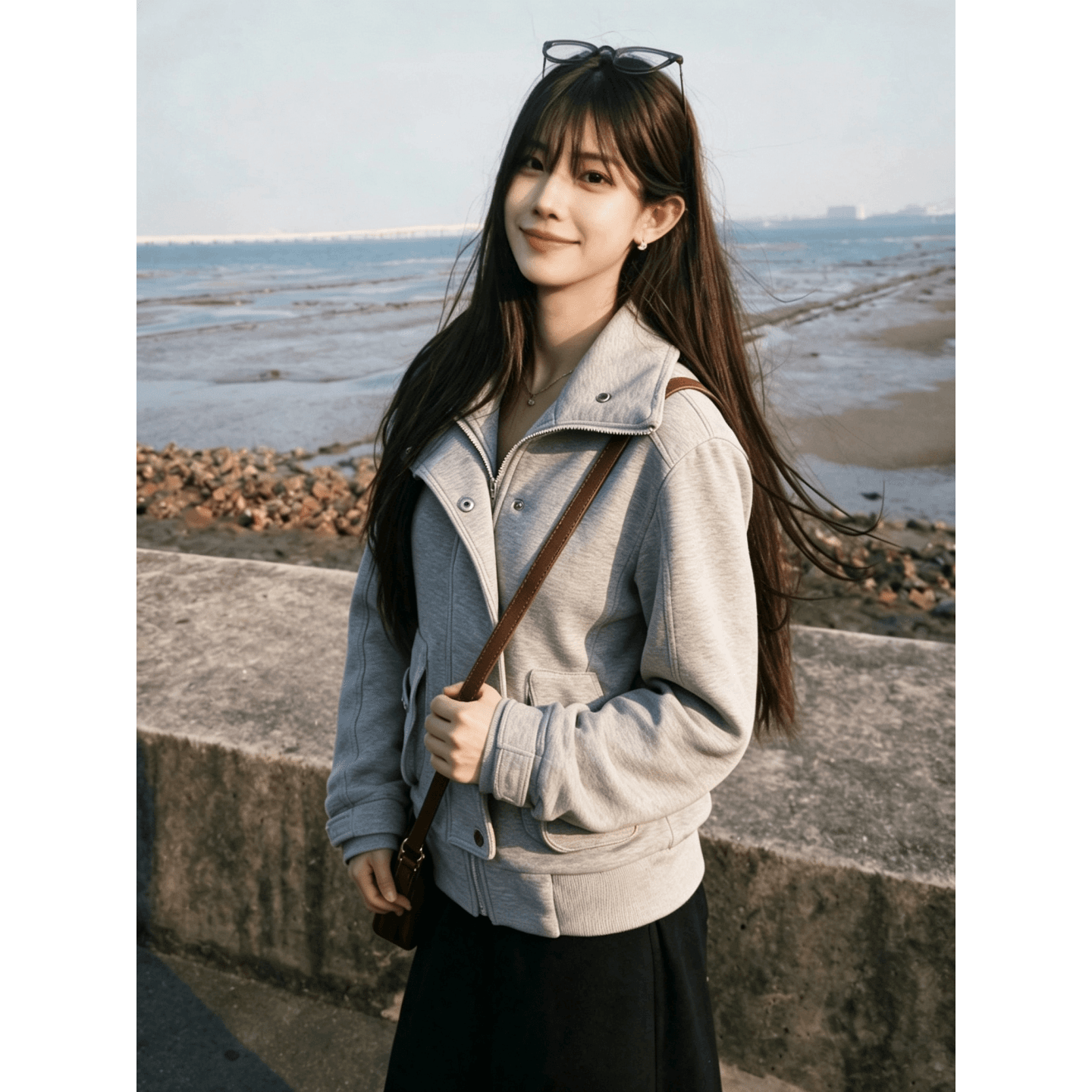 모방 Mianhua 면 복합 320 그램 작은 대중 디자인 고급 센스 패션 다용도 후드티 여성 가을 겨울 이미지 4