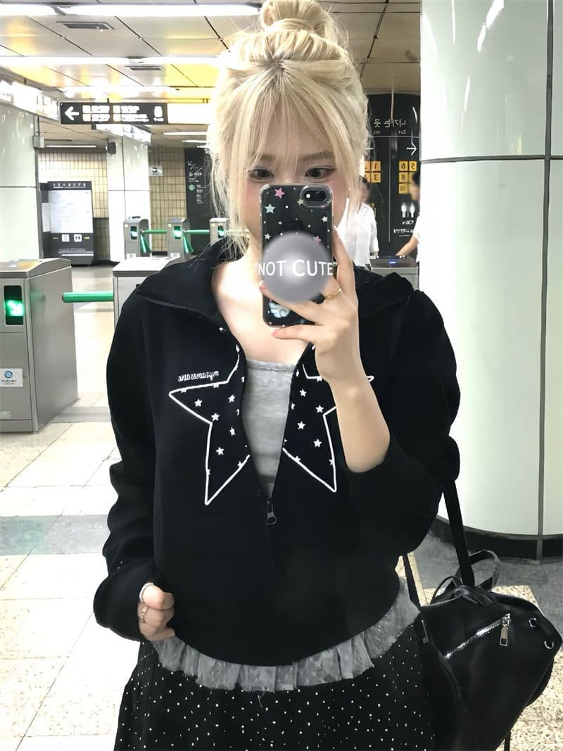 얇은 스타일 원본 솜씨 자르다 가방 프린트 순수한 Mianhua 면 복합 쇼트 스타일 후드티 여성 이미지 3