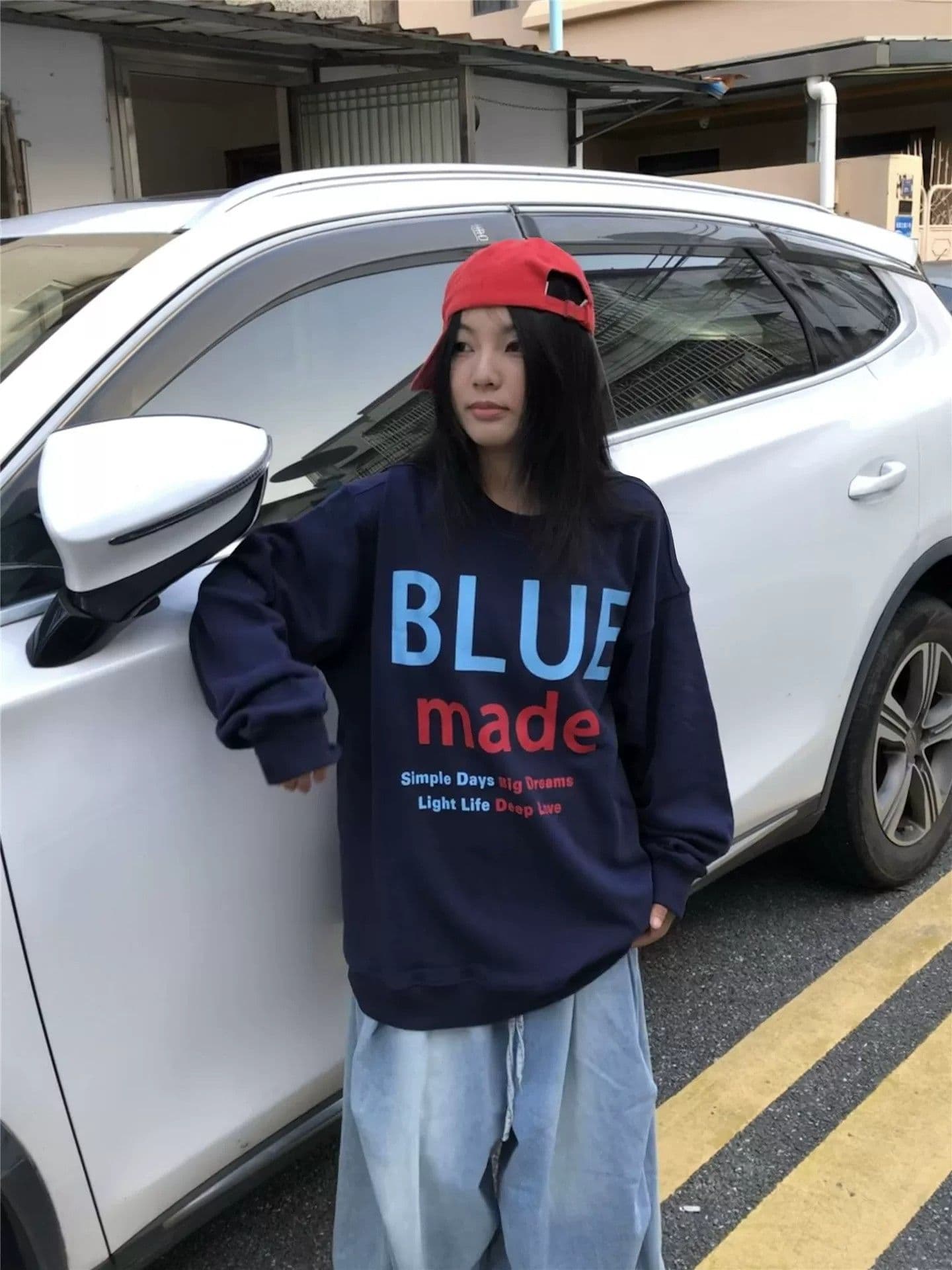 후아 면 복합 프린트 라운드 넥 후드티 여성 얇은 스타일 털이 있는