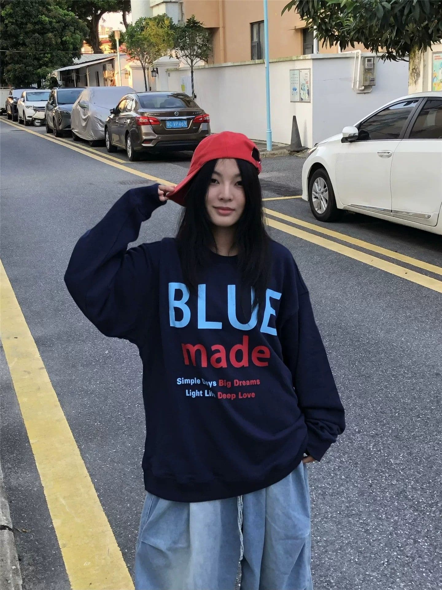 후아 면 복합 프린트 라운드 넥 후드티 여성 얇은 스타일 털이 있는 이미지 2
