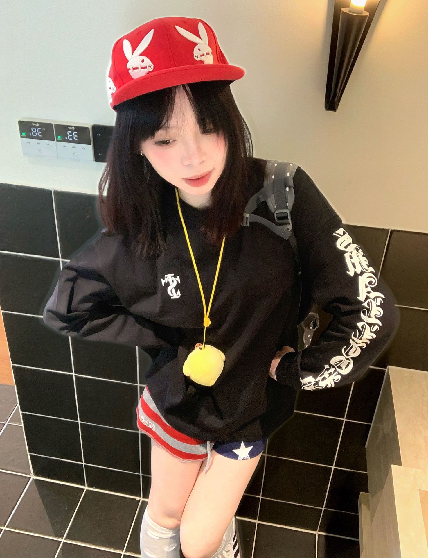 3 차원 접착제 자수 당겨서 펄프 프린트 이후 패키지 칼라 19 지점 220 그램 순면 긴팔 티셔츠 여성 상세 이미지 7