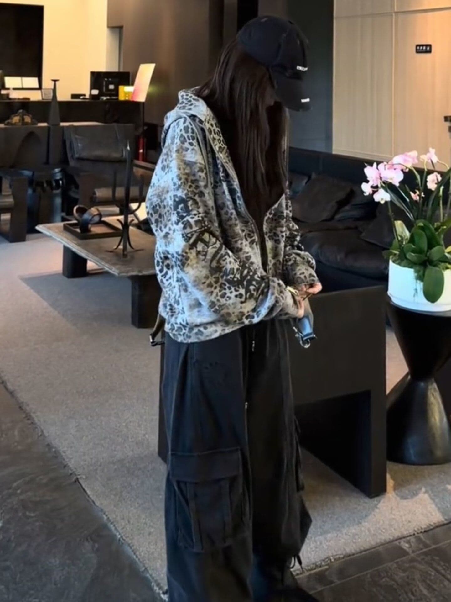 아메리칸 레오파드 무늬 후드 지퍼 후드티 재킷 남녀 가을 겨울 디자인 센스 루즈핏 커플 맨위 ins 상세 이미지 3