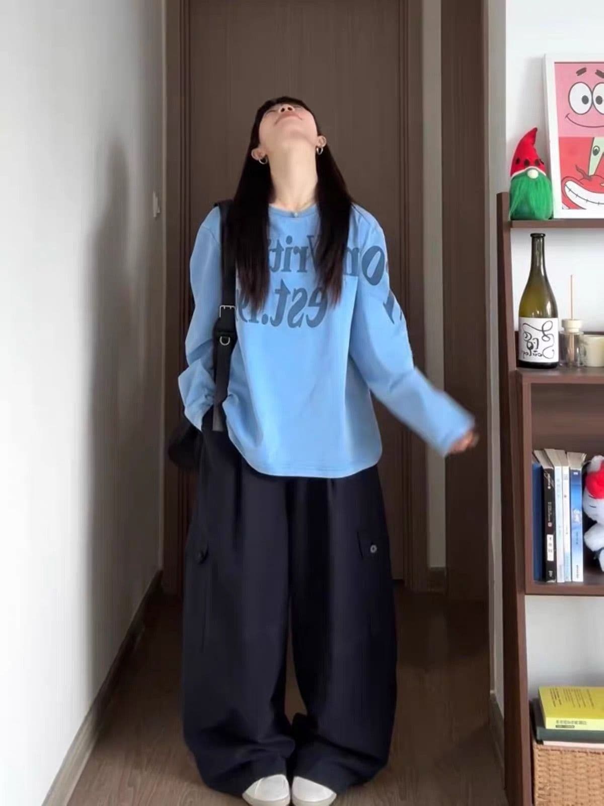 순면 더블 실 230 크 긴팔 티셔츠 여성 이미지 3