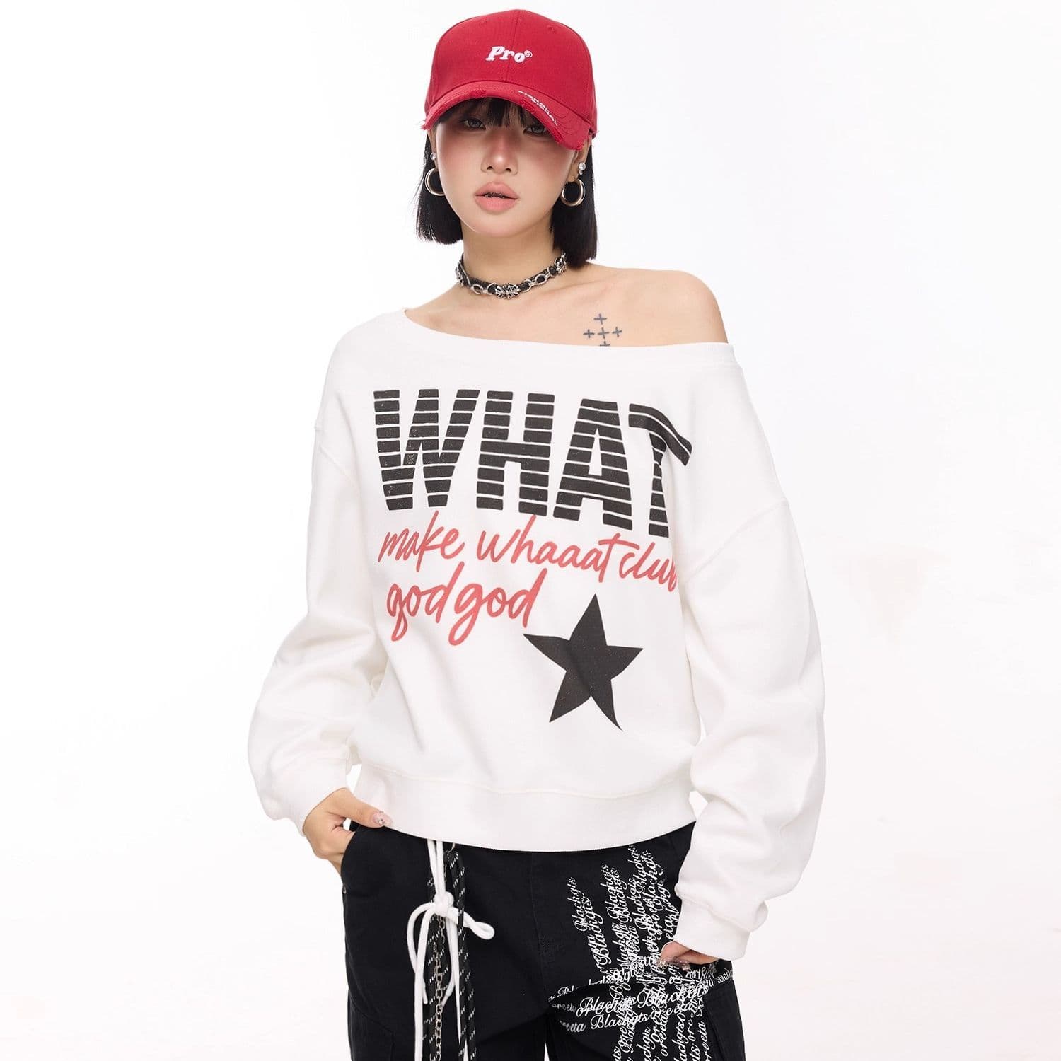 비스듬한 칼라 남자 바 면 300 그램 이후 패키지 칼라 색상 내부 및 외부 같은 색상 프린트 긴팔 루즈핏 풀오버 스웨트셔츠 여성