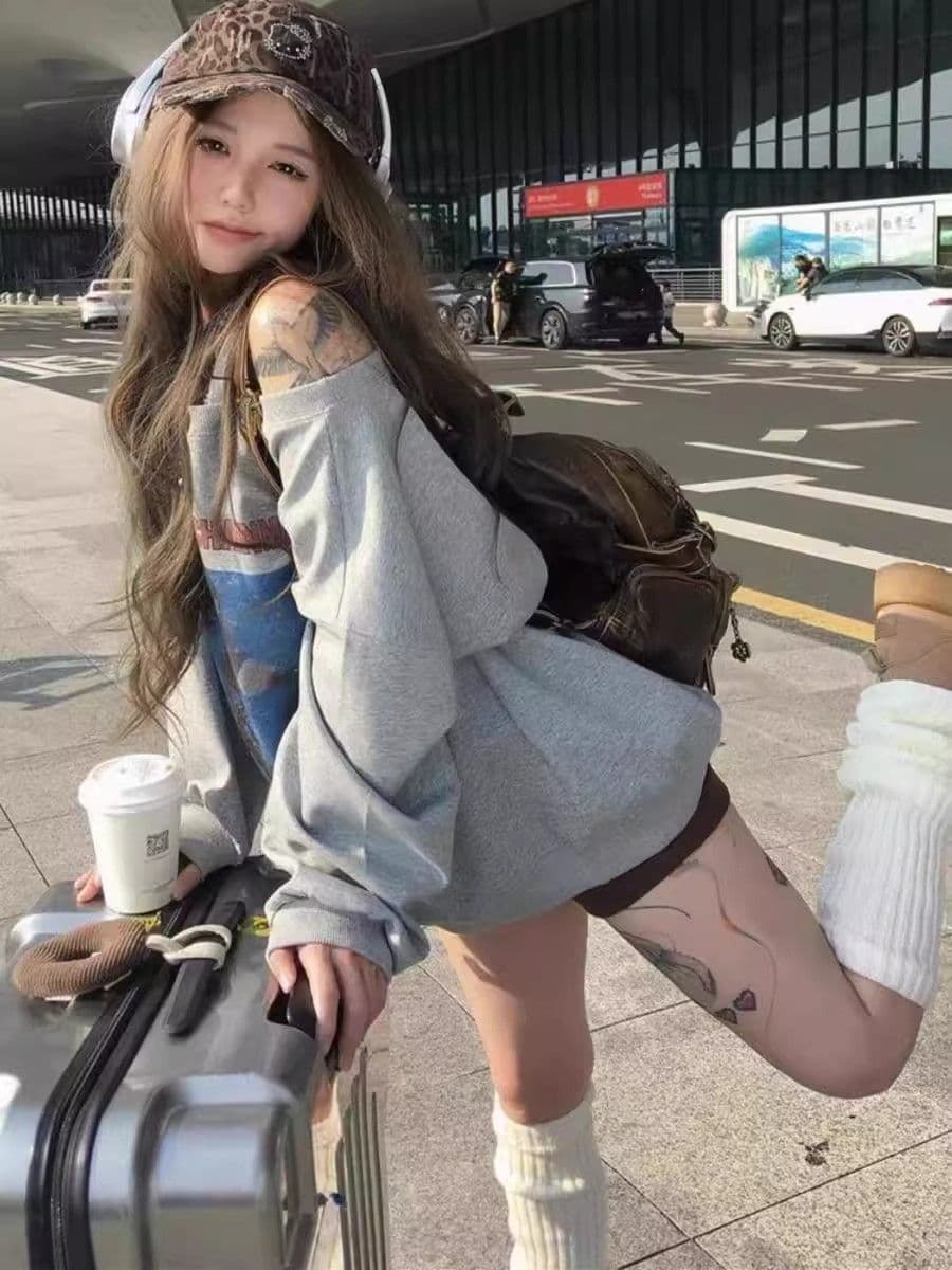 비스듬한 칼라 남자 바 면 300 그램 이후 패키지 칼라 색상 내부 및 외부 같은 색상 프린트 긴팔 루즈핏 풀오버 스웨트셔츠 여성 상세 이미지 3