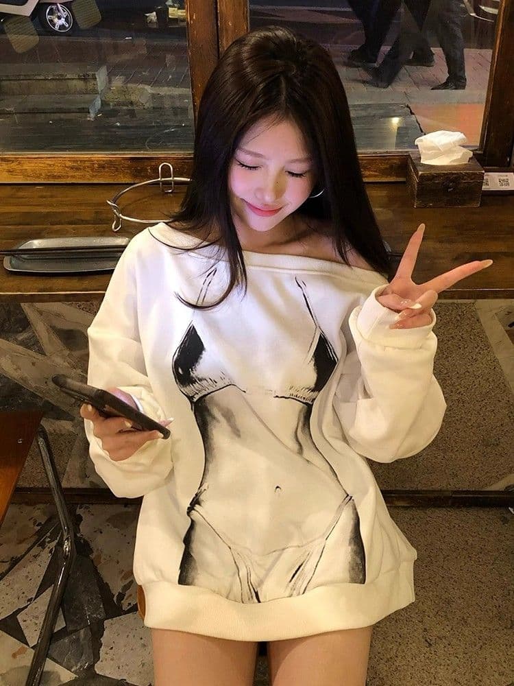 남자 바 면 300 그램 이후 패키지 칼라 색상 내부 및 외부 같은 색상 프린트 긴팔 루즈핏 풀오버 스웨트셔츠 여성 이미지 3
