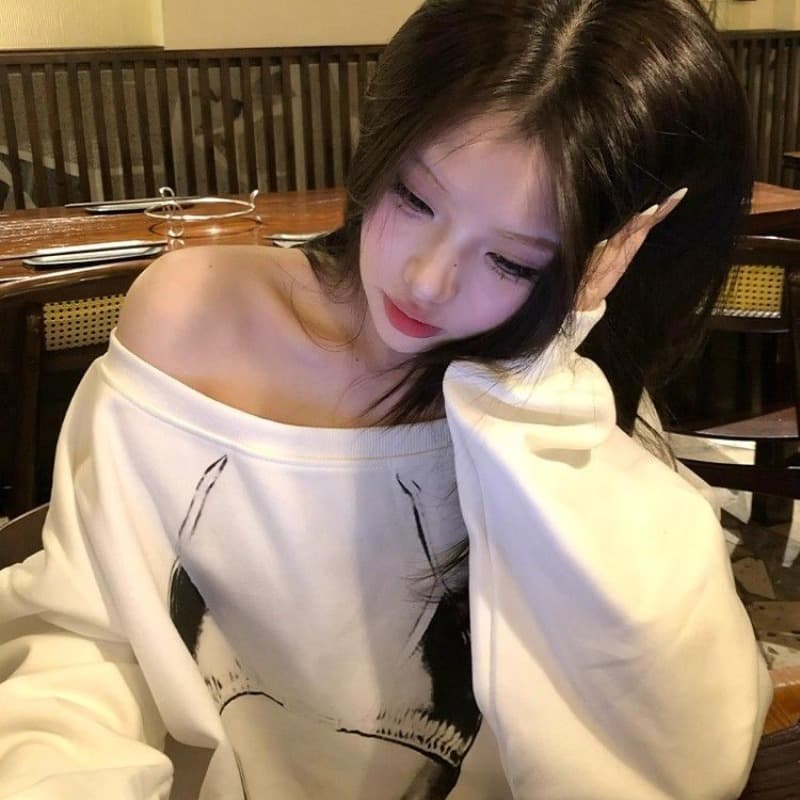 남자 바 면 300 그램 이후 패키지 칼라 색상 내부 및 외부 같은 색상 프린트 긴팔 루즈핏 풀오버 스웨트셔츠 여성 이미지 5