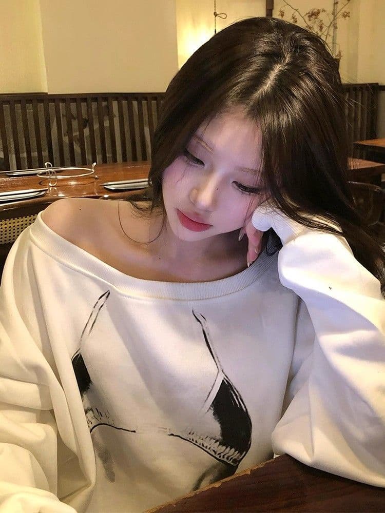 남자 바 면 300 그램 이후 패키지 칼라 색상 내부 및 외부 같은 색상 프린트 긴팔 루즈핏 풀오버 스웨트셔츠 여성 상세 이미지 5