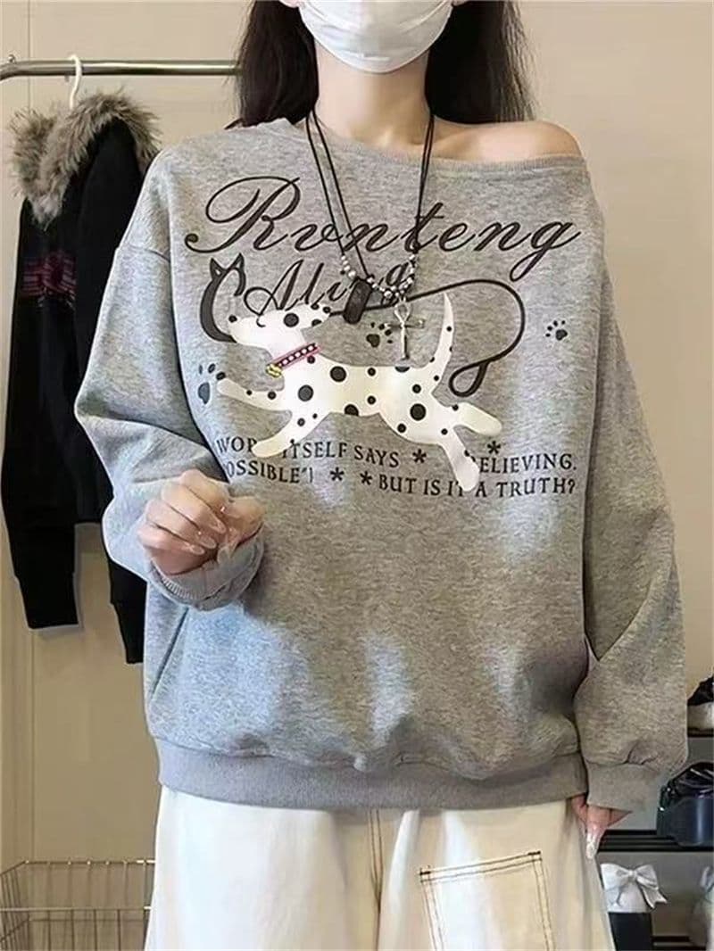 남자 바 면 300 그램 이후 패키지 칼라 색상 내부 및 외부 같은 색상 프린트 긴팔 루즈핏 풀오버 스웨트셔츠 여성 이미지 2