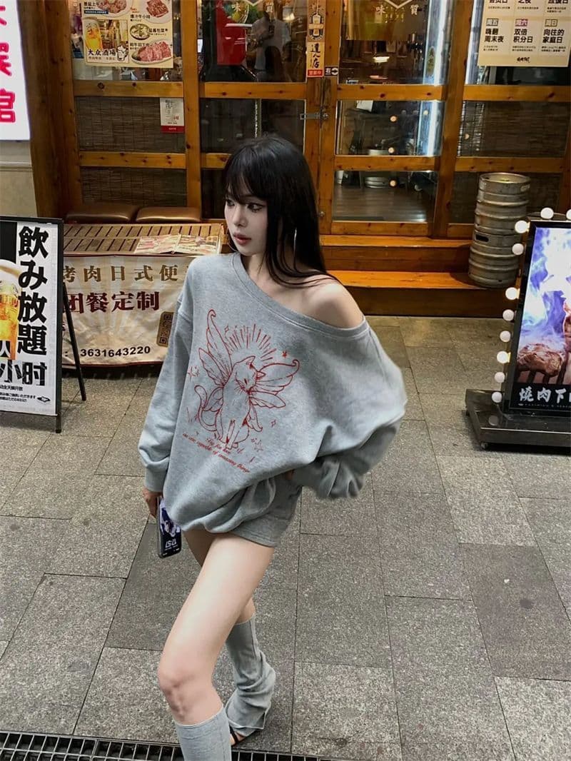 남자 바 면 300 그램 이후 패키지 칼라 색상 내부 및 외부 같은 색상 프린트 긴팔 루즈핏 풀오버 스웨트셔츠 여성 이미지 3