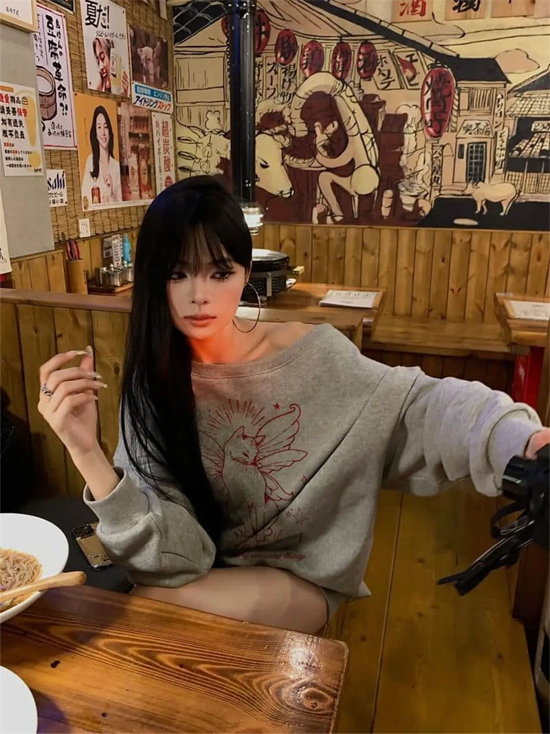 남자 바 면 300 그램 이후 패키지 칼라 색상 내부 및 외부 같은 색상 프린트 긴팔 루즈핏 풀오버 스웨트셔츠 여성 상세 이미지 6