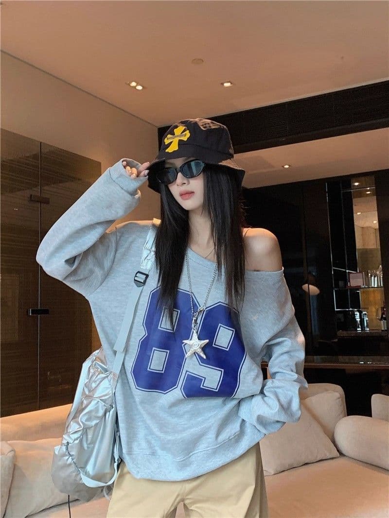 남자 바 면 300 그램 이후 패키지 칼라 색상 내부 및 외부 같은 색상 프린트 긴팔 루즈핏 풀오버 스웨트셔츠 여성 상세 이미지 4