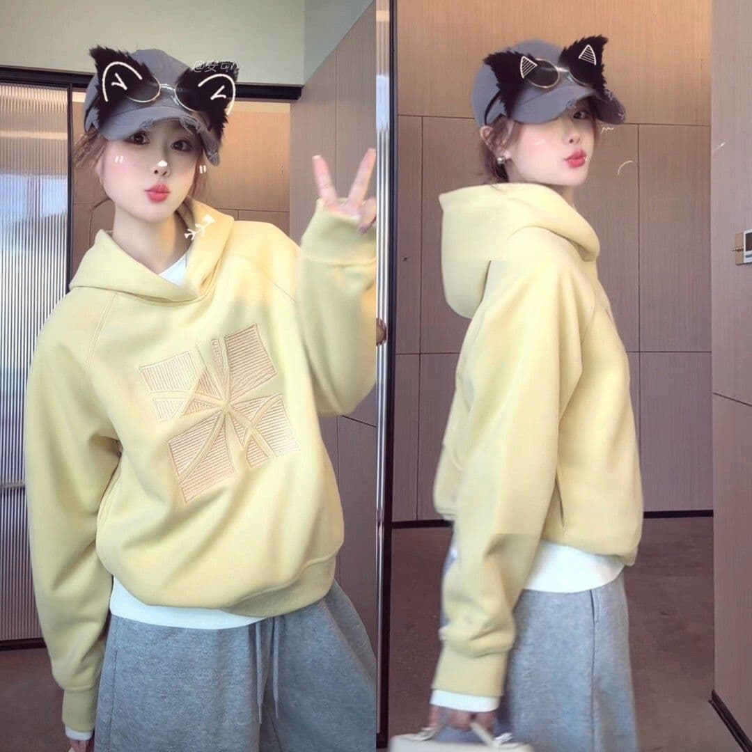 원본 솜씨 이후 패키지 칼라 명중 인터넷 자수 순수한 Mianhua 면 후드 티 스웨터 남녀 이미지 5