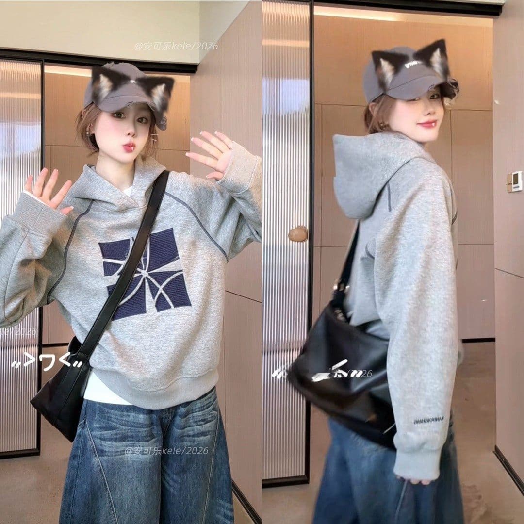 원본 솜씨 이후 패키지 칼라 명중 인터넷 자수 순수한 Mianhua 면 후드 티 스웨터 남녀 상세 이미지 4
