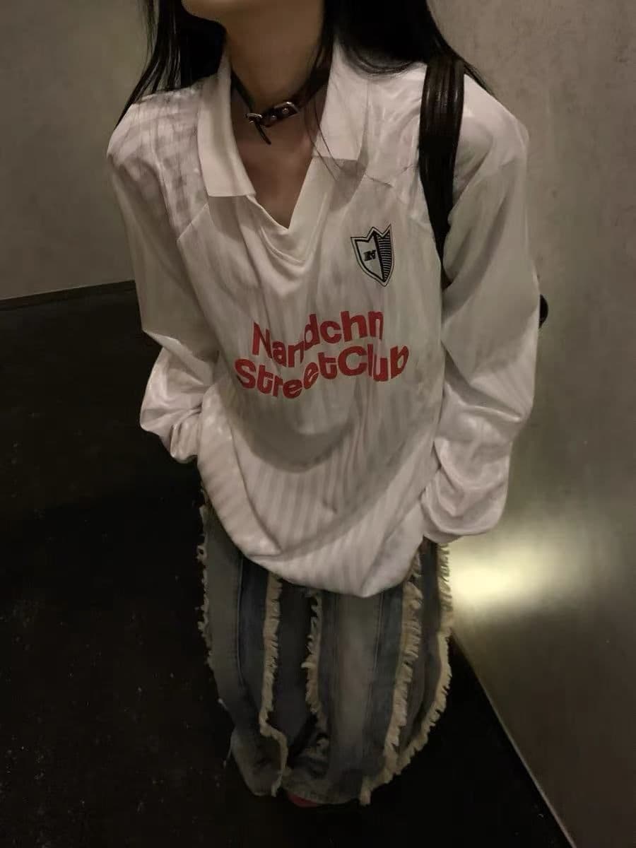 원본 운동 원단 원본 솜씨 아메리칸 스트라이프 알파벳 프린트 얼음 센스 저지 긴팔 티셔츠 남녀 가을 상세 이미지 18