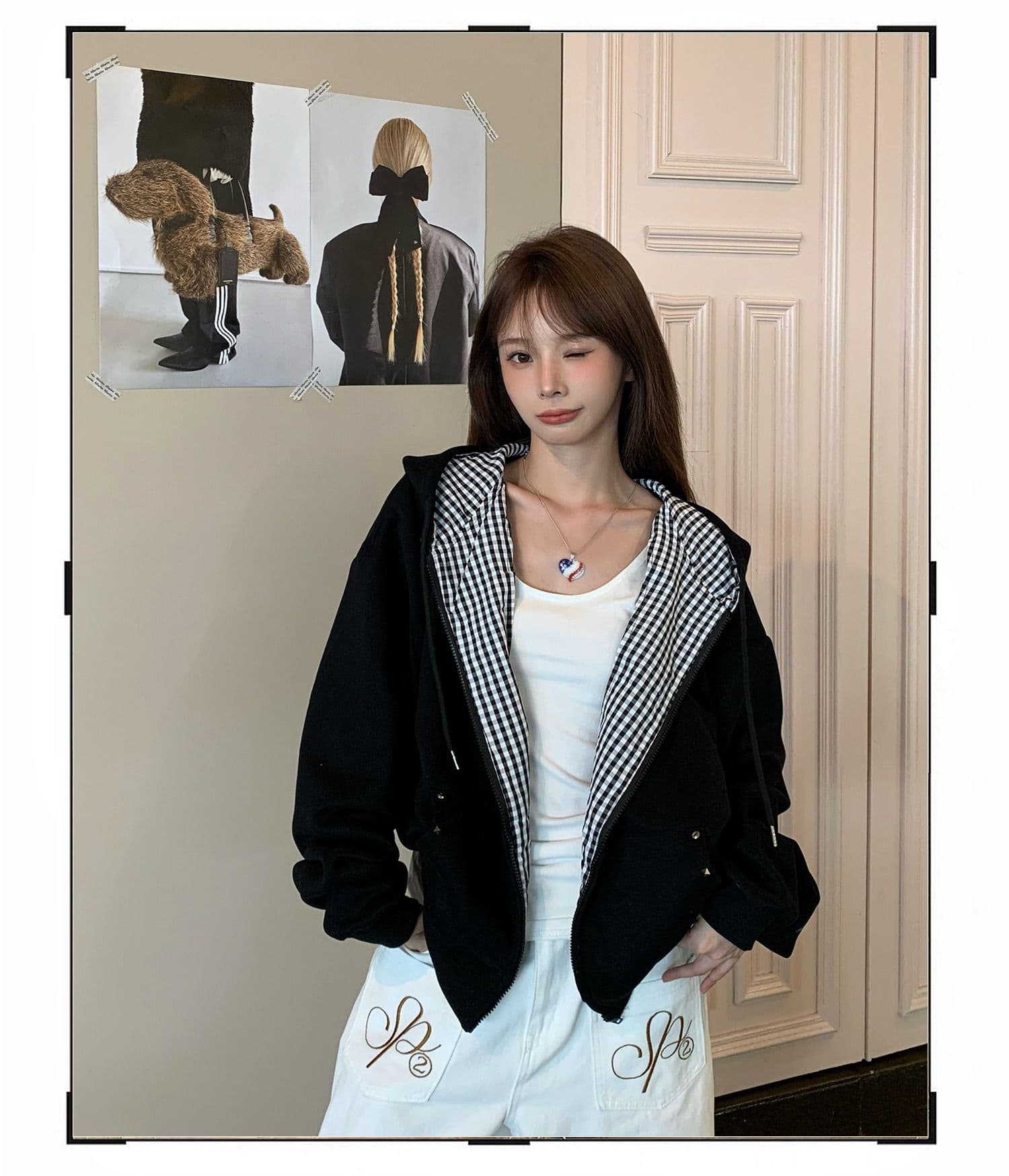 아메리칸 높음 거리 프린트 오픈 가디건 후드 티 스웨터 남녀 가을 겨울철 조수 브랜드 루즈핏 커플 지퍼 재킷 상세 이미지 14