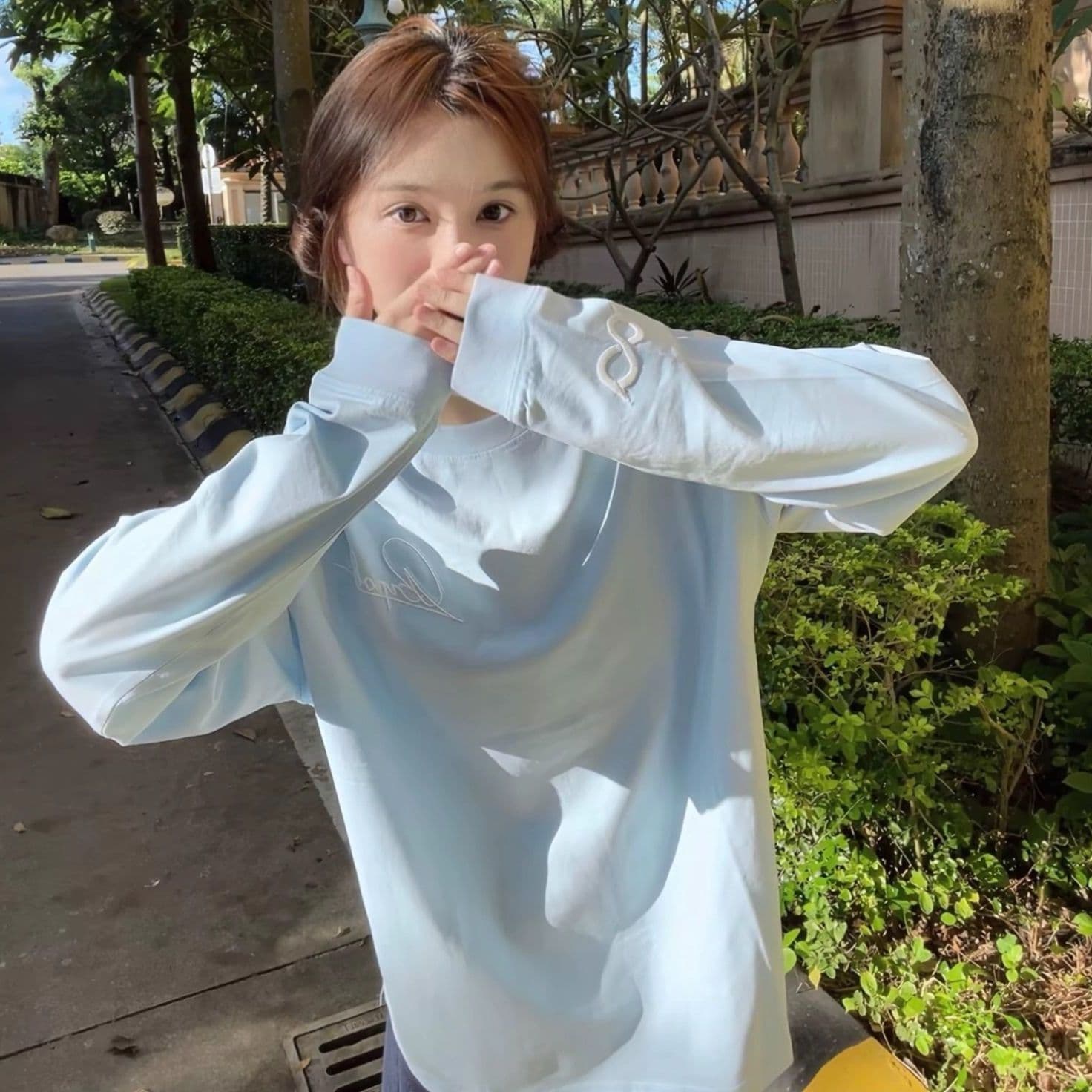 순면 220 그램 빗질하다 닫기 긴팔 티셔츠 여성 이미지 4