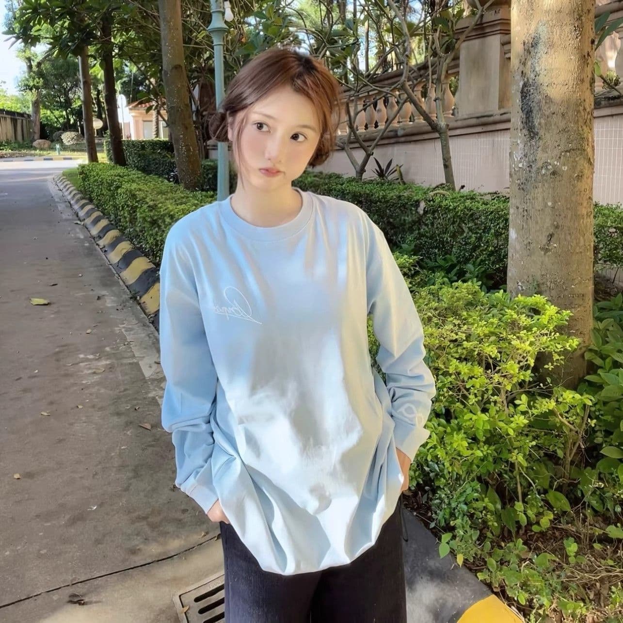 순면 220 그램 빗질하다 닫기 긴팔 티셔츠 여성 상세 이미지 3