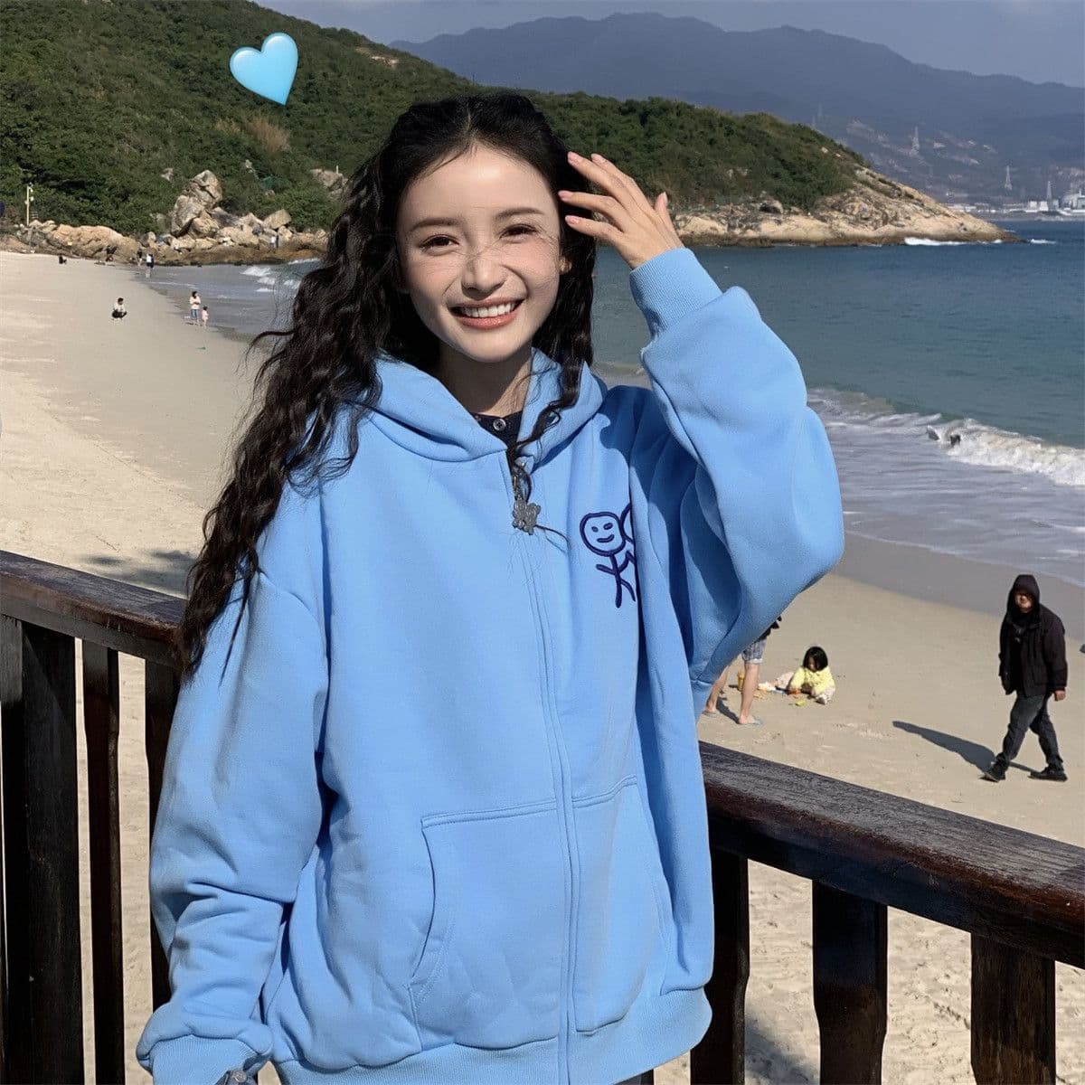 후아 면 복합 신선함 파란색 경기 사람들 가을 겨울 지퍼 후드 티 스웨터 재킷 달콤한 차가운 맨위 트렌디 이미지 2