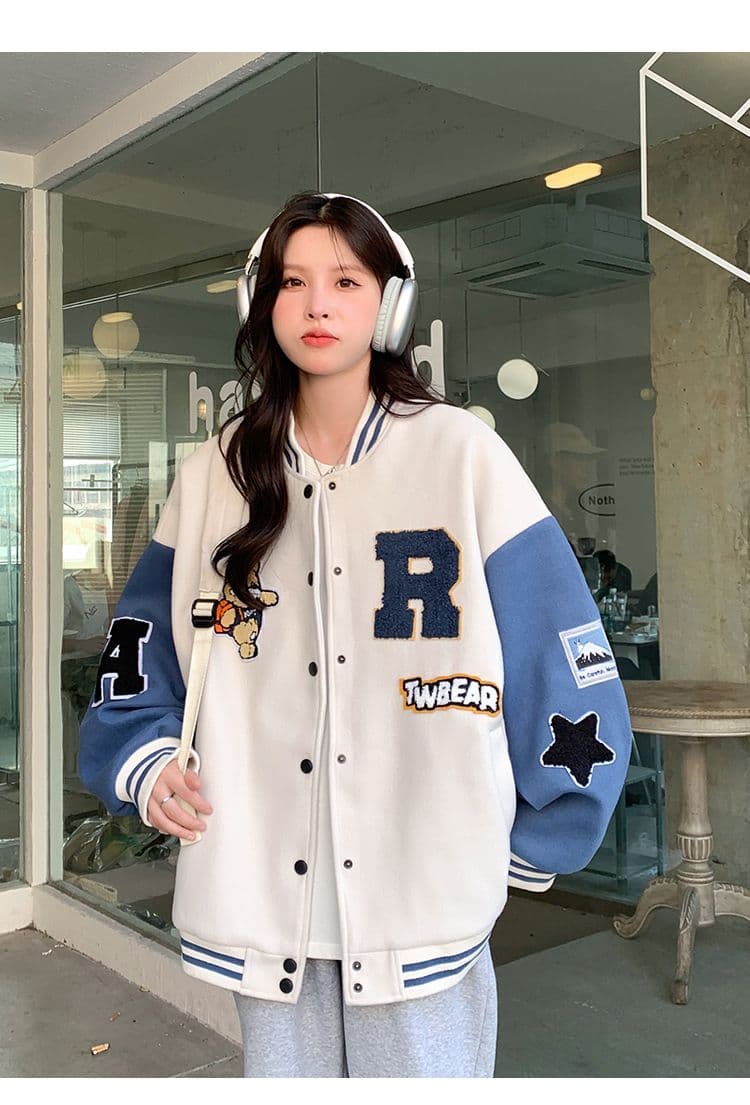 뜨거운 그림 더블 달팽이 구두 털이 있는 야구 유니폼 여성 가을 겨울 새로운 아메리칸 레트로 학생 후드티 다용도 루즈핏 상세 이미지 21