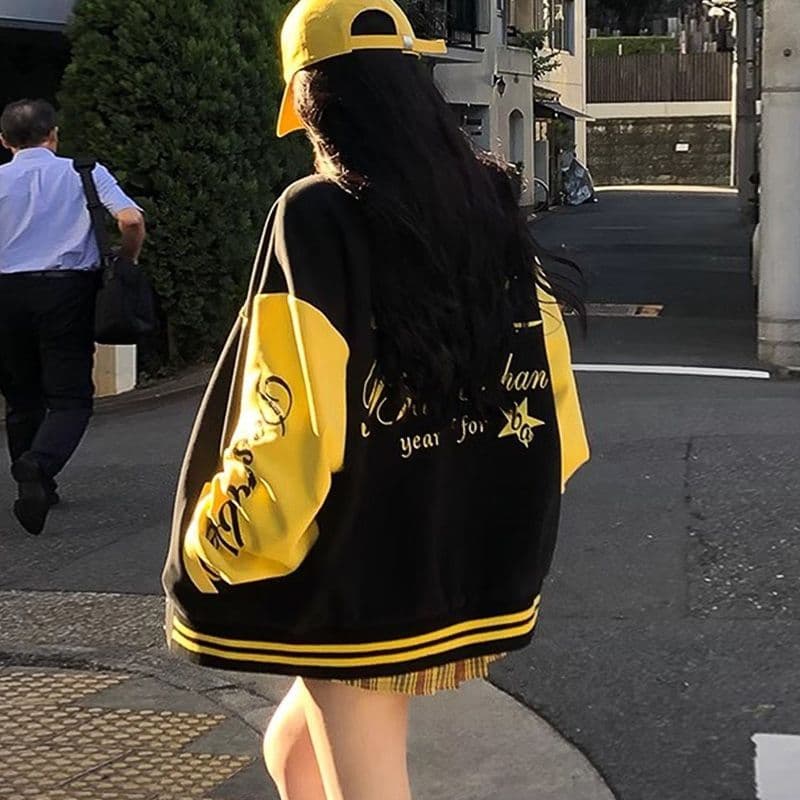 봄 가을 알파벳 프린트 아메리칸 레트로 야구 유니폼 여성 한국 스타일 새로운 루즈핏 학생 재킷 재킷 맨위 서비스 이미지 2