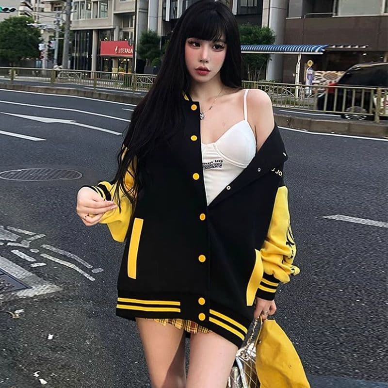 봄 가을 알파벳 프린트 아메리칸 레트로 야구 유니폼 여성 한국 스타일 새로운 루즈핏 학생 재킷 재킷 맨위 서비스 이미지 3