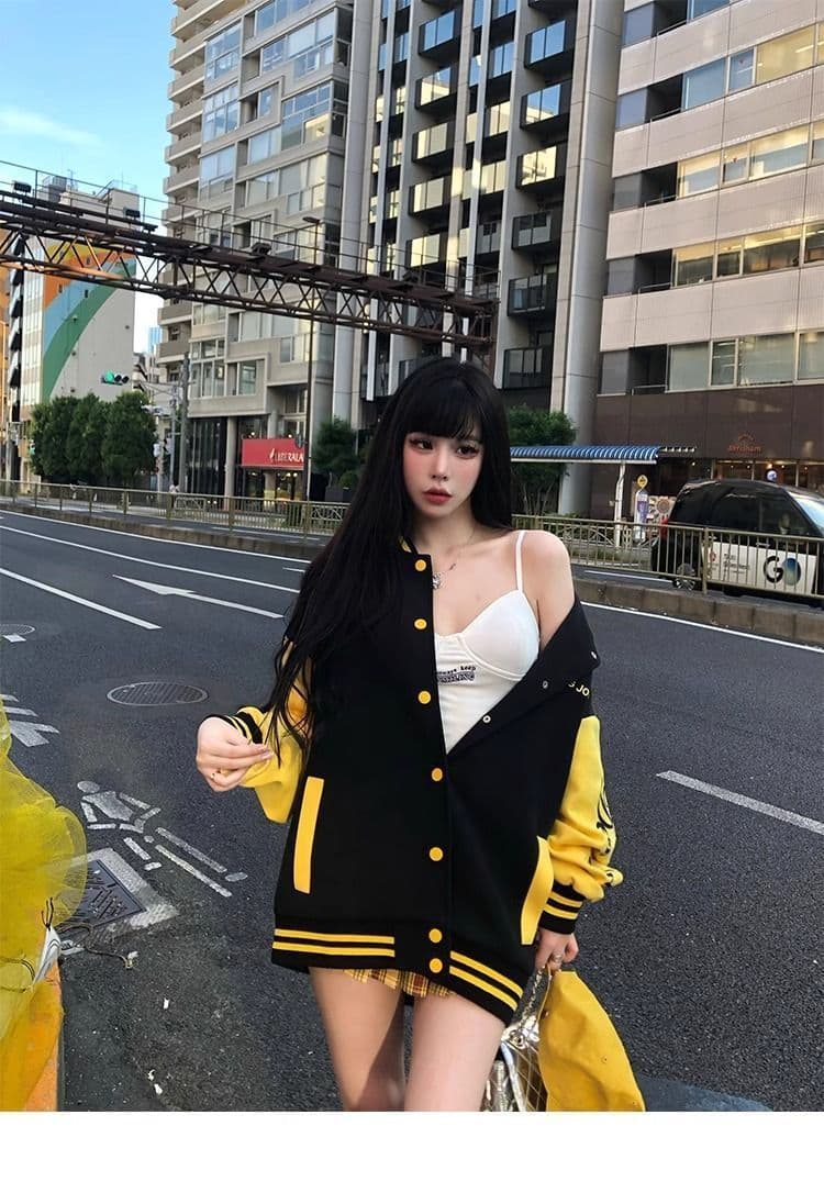 봄 가을 알파벳 프린트 아메리칸 레트로 야구 유니폼 여성 한국 스타일 새로운 루즈핏 학생 재킷 재킷 맨위 서비스 상세 이미지 6