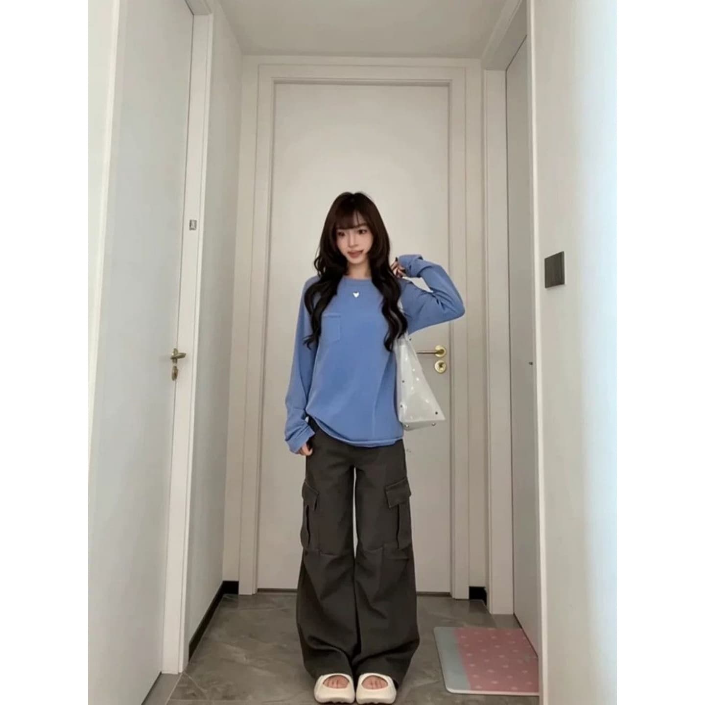 40 순면 리브 210 그램 1 1+ 홀치기 염색 이후 패키지 칼라 한국 스타일 새로운 느긋한 캐주얼 긴팔 맨위 여성 상세 이미지 1