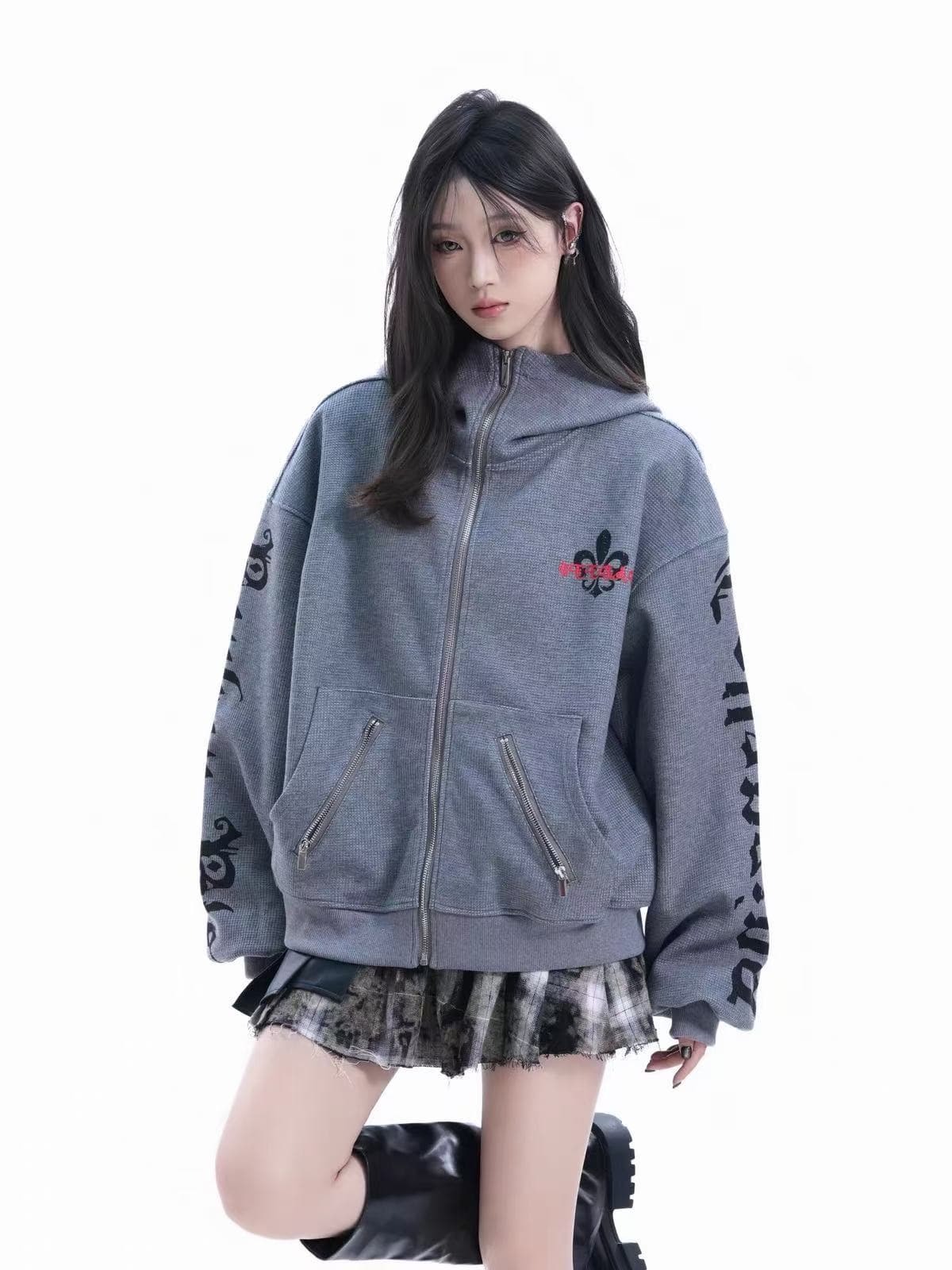 느긋한 바람 루즈핏 재킷 작은 대중 아메리칸 레트로 출퇴근 회색 루즈핏 새로운 후드 오픈 가디건 후드티 여성 가을 이미지 3