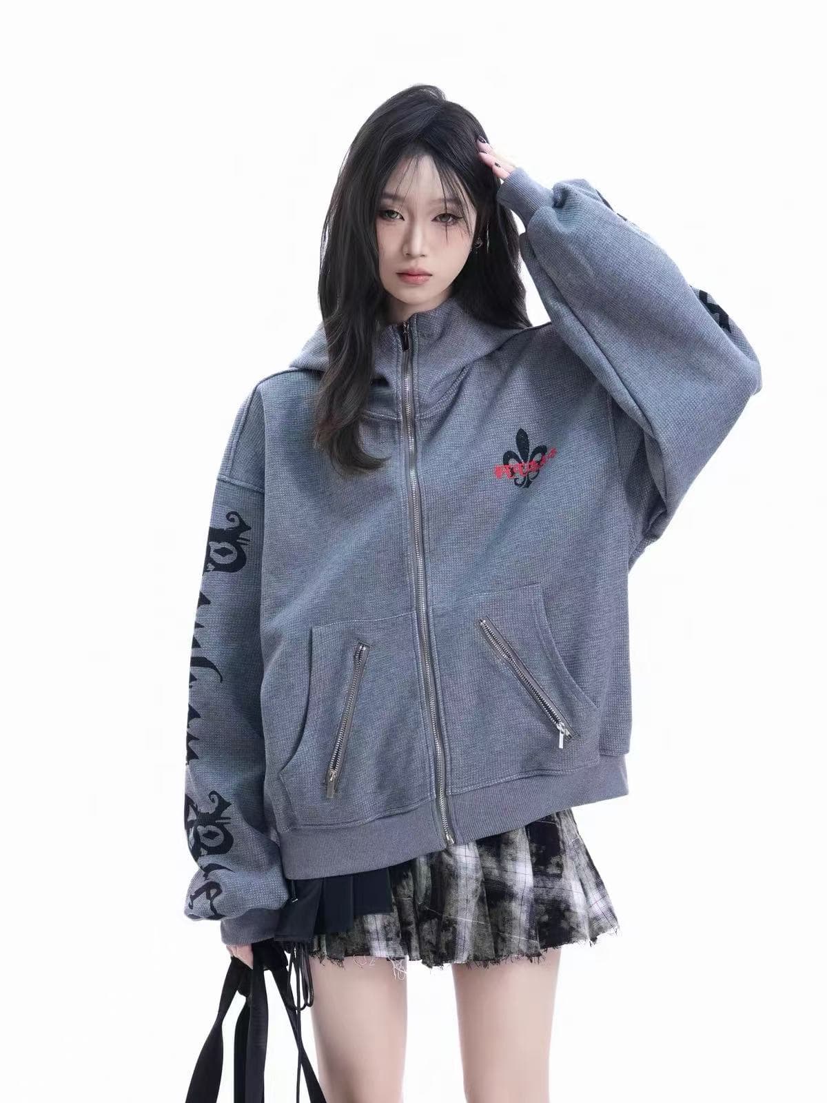 느긋한 바람 루즈핏 재킷 작은 대중 아메리칸 레트로 출퇴근 회색 루즈핏 새로운 후드 오픈 가디건 후드티 여성 가을 상세 이미지 2
