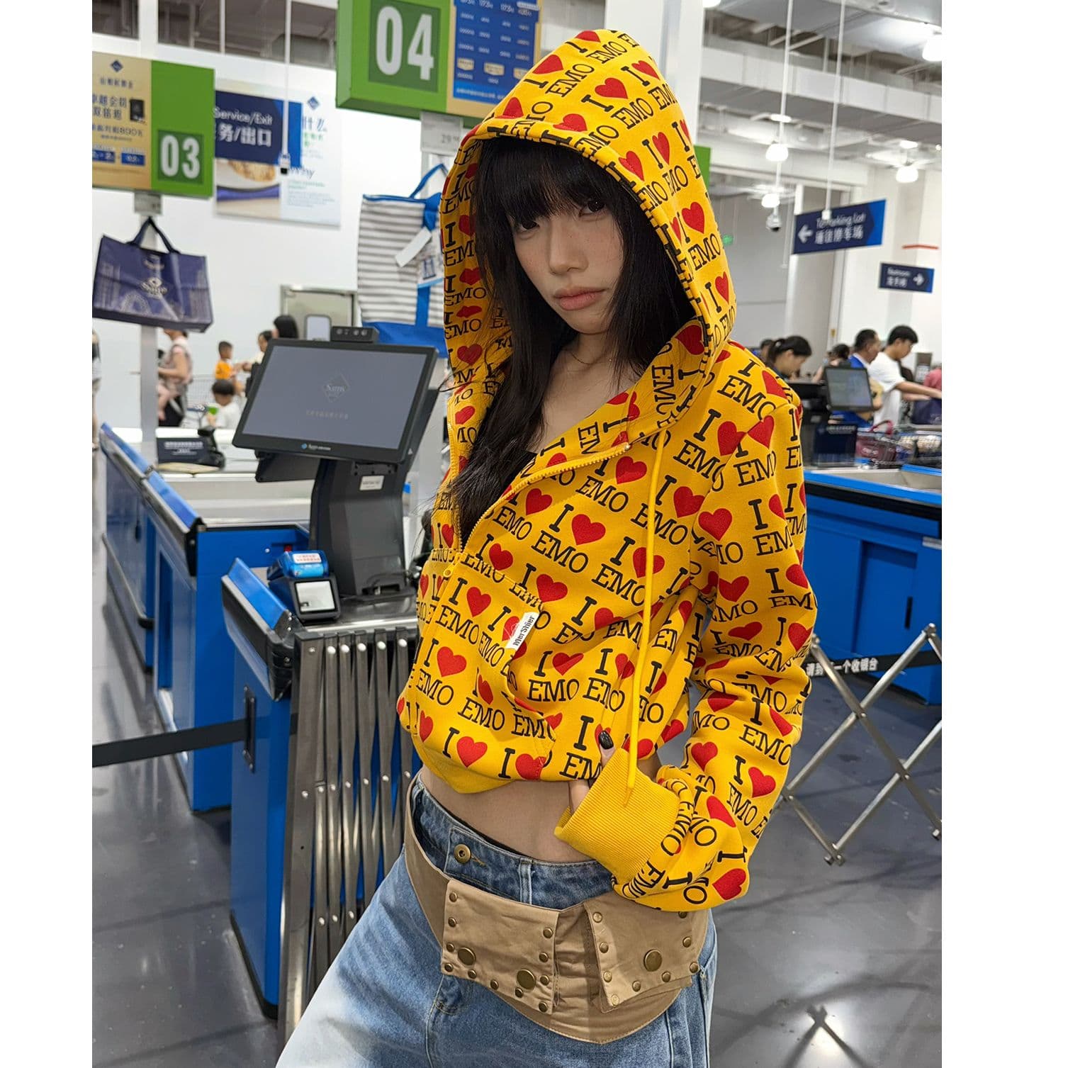 320g 모방 Mianhua 면 원단 아메리칸 레트로 알파벳 하트 후드 티 스웨터 카디건 코트 남녀 커플 가을 이미지 4